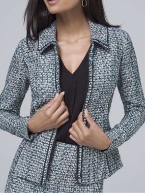 White House Black Market Tweed Moto Jacket in River Teal size 6  Preowned